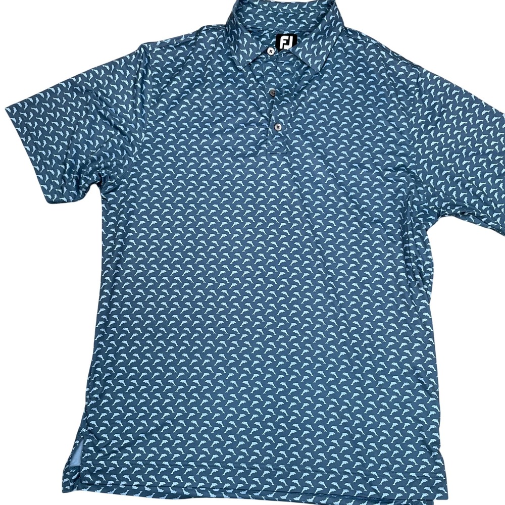 FootJoy Polo Shirt Mens Medium Dolphin‎ Performance Golf Polo Stretch Activewear